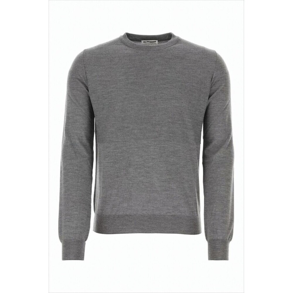 JIL SANDER Grey Fine-Knit Wool Sweater with Ribbed Details